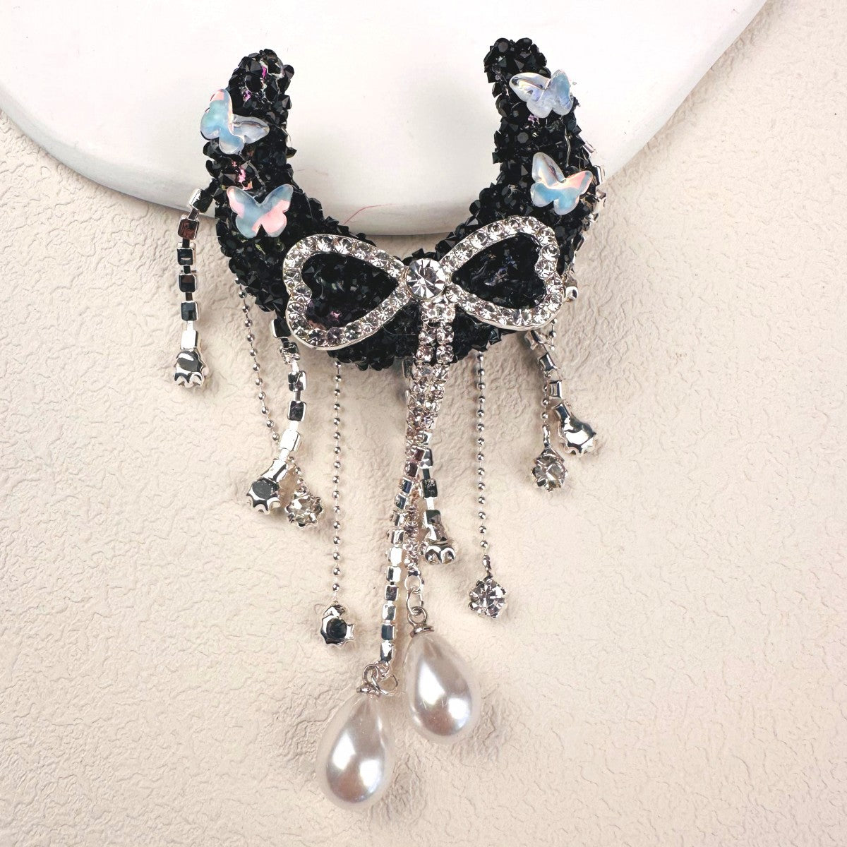 Wholesale Heavy Industry Moon Tassel Studded Diamond Bow Pearl Beading